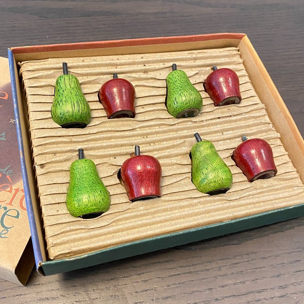 Set of 4 Mini Individual Wood Salt & Pepper Shakers Apples and Pears
